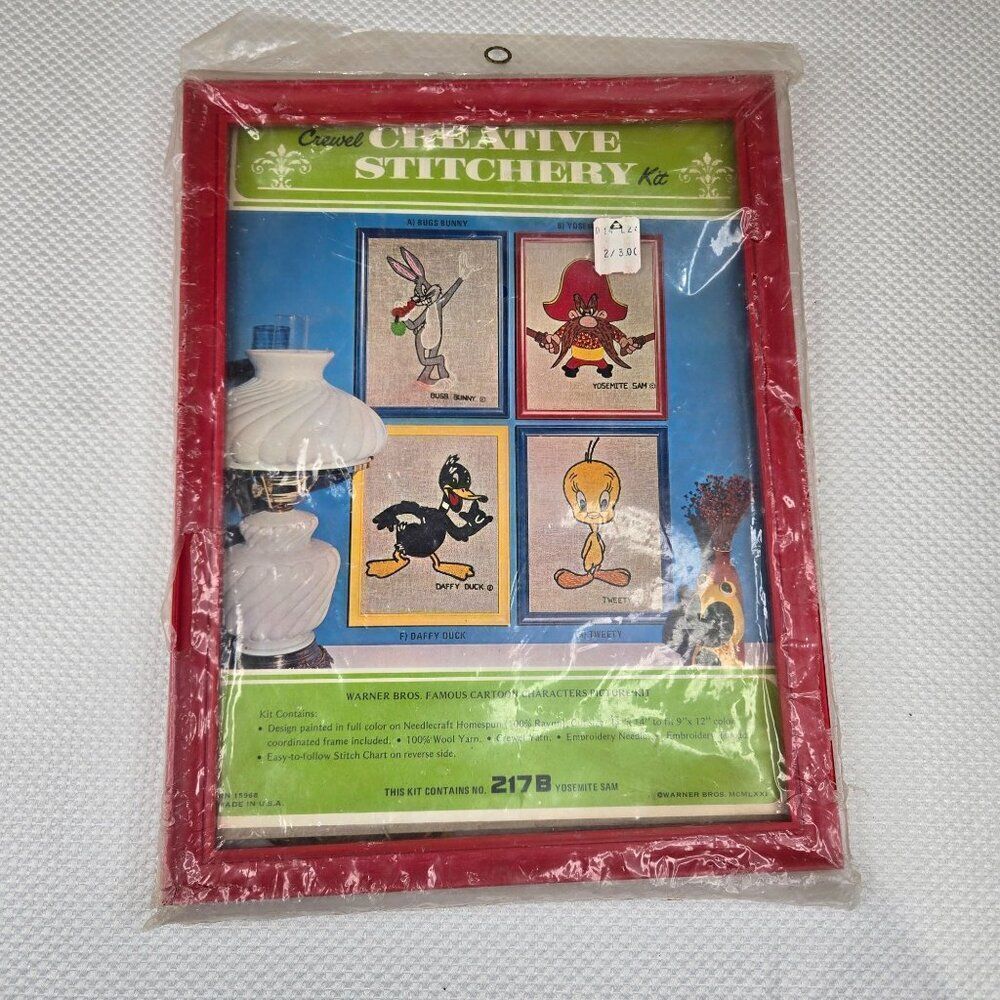 Vintage 70s Warner Bros Creative Stitchery Crewel Kit  Yosemite Sam 11" x 14"